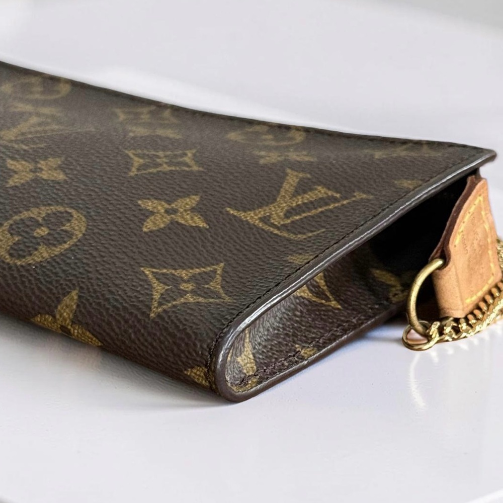 Authentic Louis Vuitton LV Brown Monogram Pouch with Gold Chain! Comes with COA! - Picture 6 of 15